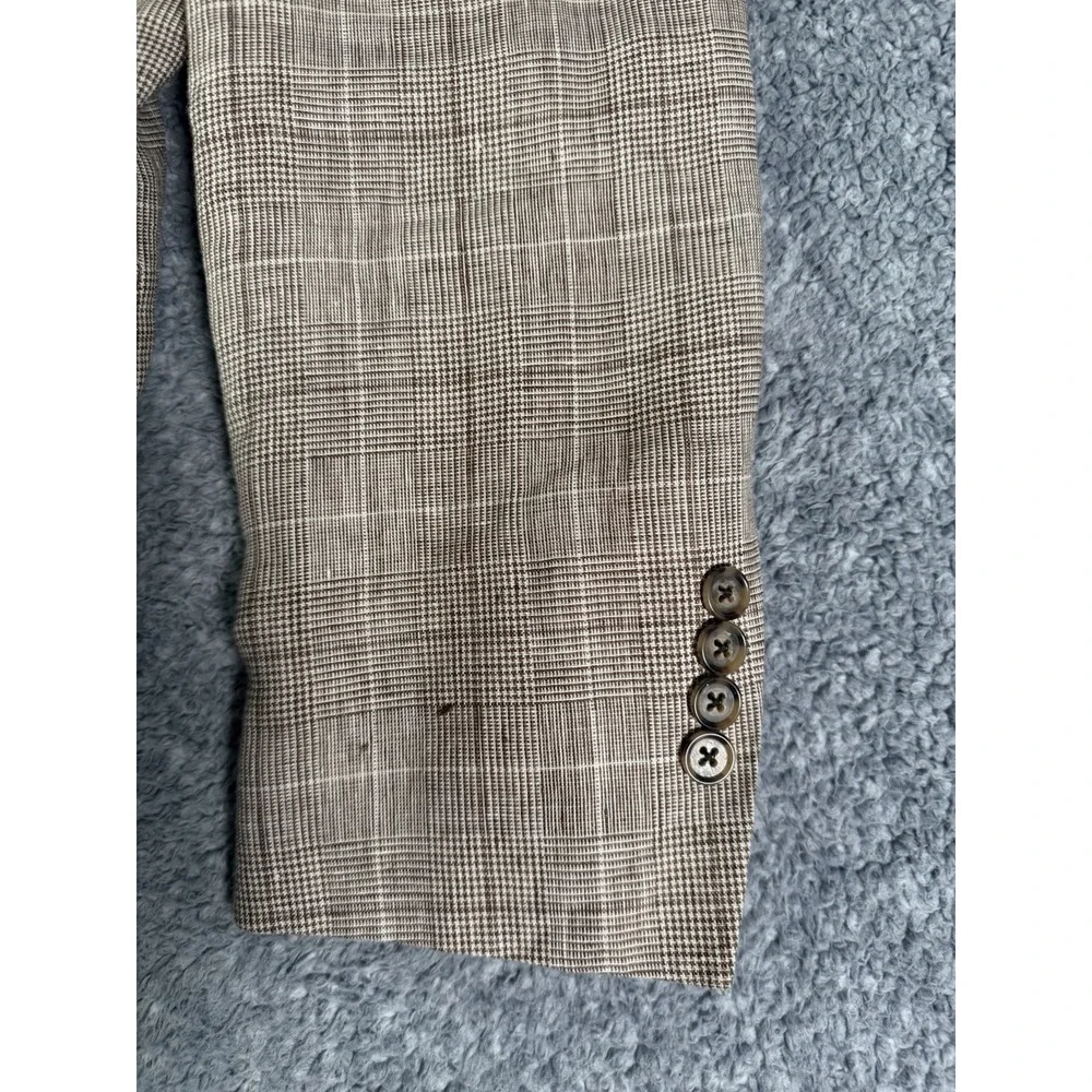 Brooks Brothers Milano Fit 42L Solbiati Italian 100% Linen Glen Plaid Blazer